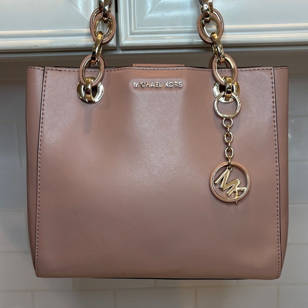 Michael Kors Bag Purse Handbag Leather Cynthia Pink Chain Satchel Pocketbook - Picture 2 of 16
